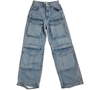 Agolde Women Mid Rise Relaxed Straight Leg Cargo Jeans Sz 24 Cotton Blend